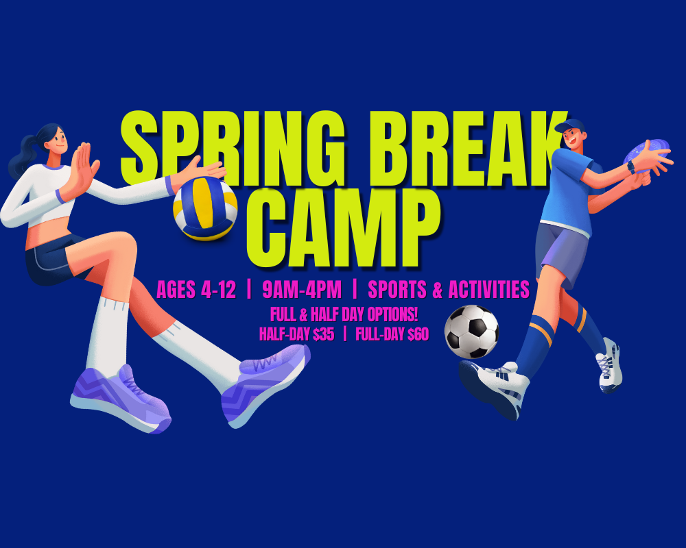 A colorful flyer with info about Sawmill's spring break camp.