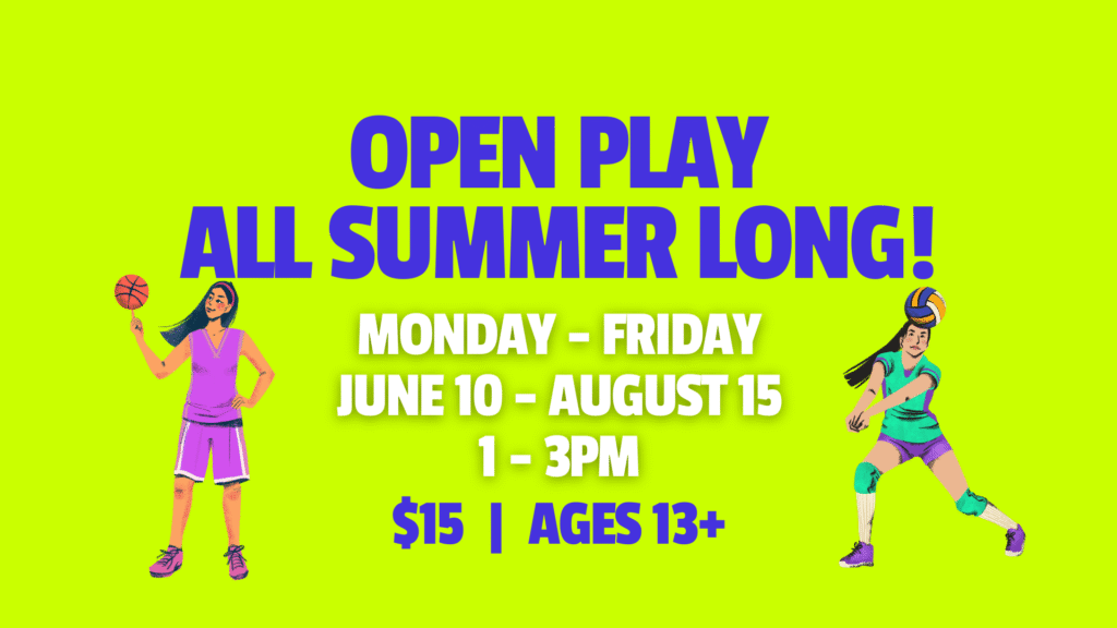 Sawmill Sports Hub has open play all summer long! June-August for only $15 you can enjoy the turf, courts and facility from 1-3pm!
