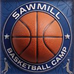A basketball with the words Sawmill Basketball Camp around it