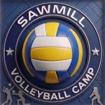 A volleyball with the words Sawmill Volleyball Camp around it