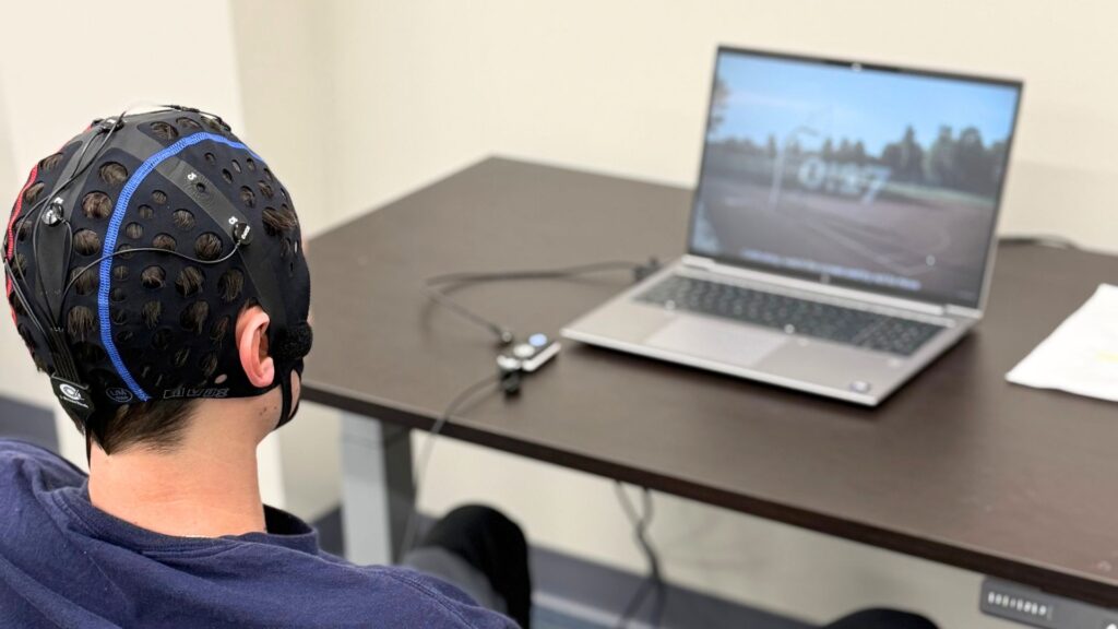 A cap on a participant of i-brain tech training at Sawmill Sports Hub.